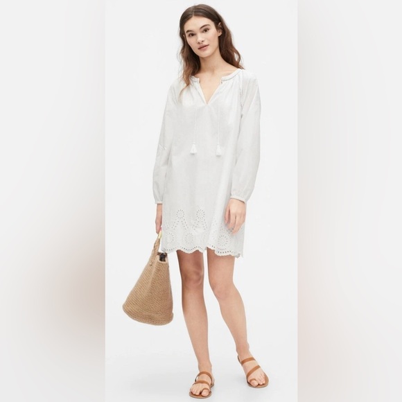 GAP Womens Long Sleeve Eyelet BOHO Dress in Poplin in fresh white size XL NWOT - Picture 1 of 10